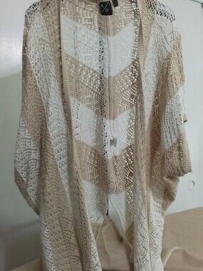 Lightweight Beige and White Open-Knit Women’s Sweater Cardigan